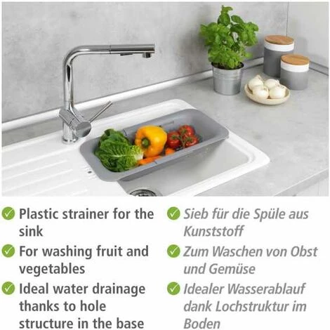 WENKO Passoire D'évier Sivo, Passoire Pratique Pour évier En Plastique, Laver Les Fruits Et Légumes, Extensible Jusqu'à 50 Cm Pour Un Travail Hygiénique Dans La Cuisine, Sans BPA, Gris Clair 4 WENKO Passoire D'évier Sivo, Passoire Pratique Pour évier En Plastique, Laver Les Fruits Et Légumes, Extensible Jusqu'à 50 Cm Pour Un Travail Hygiénique Dans La Cuisine, Sans BPA, Gris Clair – Image 2