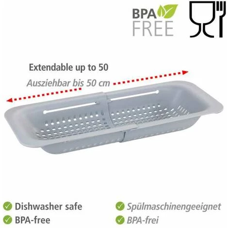 WENKO Passoire D'évier Sivo, Passoire Pratique Pour évier En Plastique, Laver Les Fruits Et Légumes, Extensible Jusqu'à 50 Cm Pour Un Travail Hygiénique Dans La Cuisine, Sans BPA, Gris Clair 5 WENKO Passoire D'évier Sivo, Passoire Pratique Pour évier En Plastique, Laver Les Fruits Et Légumes, Extensible Jusqu'à 50 Cm Pour Un Travail Hygiénique Dans La Cuisine, Sans BPA, Gris Clair – Image 3