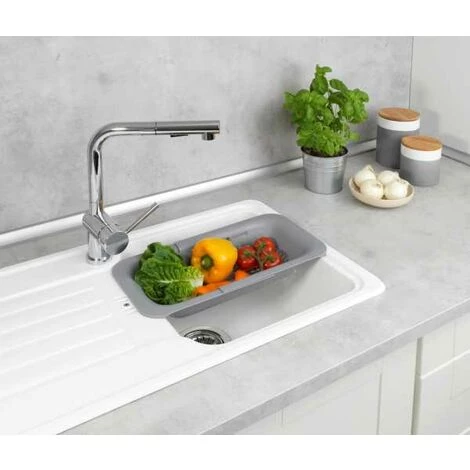 WENKO Passoire D'évier Sivo, Passoire Pratique Pour évier En Plastique, Laver Les Fruits Et Légumes, Extensible Jusqu'à 50 Cm Pour Un Travail Hygiénique Dans La Cuisine, Sans BPA, Gris Clair 7 WENKO Passoire D'évier Sivo, Passoire Pratique Pour évier En Plastique, Laver Les Fruits Et Légumes, Extensible Jusqu'à 50 Cm Pour Un Travail Hygiénique Dans La Cuisine, Sans BPA, Gris Clair – Image 5