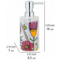 WENKO Distributeur De Savon Rollin'Art Full Bloom, Distributeur à Pompe Rechargeable En Céramique De 360 Ml Pour Savon, Liquide Vaisselle Ou Désinfectant Avec Motif Champ De Fleurs, 8,5 X 18 X 7 Cm -WENKO Soldes 55471294 3