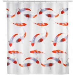 WENKO Rideau De Douche Nagoya, 180 X 200 Cm, Rideau 100 % Polyester Avec œillets Métalliques & Bande De Lest En Caoutchouc Pour La Douche Et La Baignoire, Hydrofuge & Lavable, 12 Anneaux Blancs Inclus