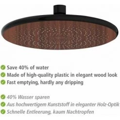 WENKO Douchette Ciel De Pluie Watersaving Wood, Pomme De Douche Durable, Aspect Bois, économie D'eau, Confort Total, Raccord Universel ½" Et Adapté Aux Chauffe-eau Instantanés, Ø 22,5 Cm, Marron/noir 11 WENKO Douchette Ciel De Pluie Watersaving Wood, Pomme De Douche Durable, Aspect Bois, économie D'eau, Confort Total, Raccord Universel ½" Et Adapté Aux Chauffe-eau Instantanés, Ø 22,5 Cm, Marron/noir -WENKO Soldes 55471306 5
