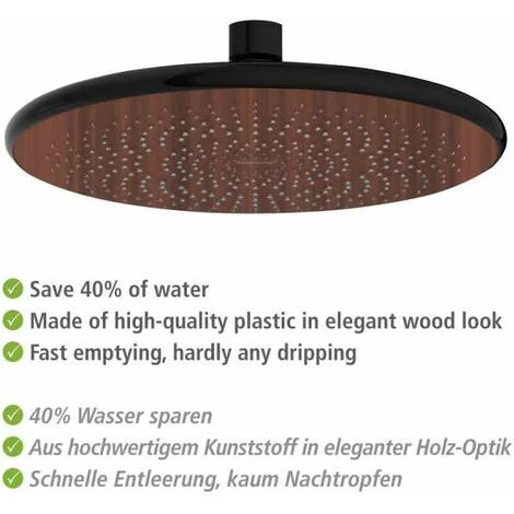 WENKO Douchette Ciel De Pluie Watersaving Wood, Pomme De Douche Durable, Aspect Bois, économie D'eau, Confort Total, Raccord Universel ½" Et Adapté Aux Chauffe-eau Instantanés, Ø 22,5 Cm, Marron/noir 7 WENKO Douchette Ciel De Pluie Watersaving Wood, Pomme De Douche Durable, Aspect Bois, économie D'eau, Confort Total, Raccord Universel ½" Et Adapté Aux Chauffe-eau Instantanés, Ø 22,5 Cm, Marron/noir – Image 5