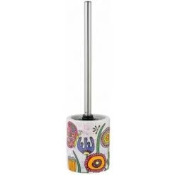 WENKO Set WC Rollin'Art Full Bloom, Porte-brosse WC Ouvert Et Flexible En Céramique De Haute Qualité Imprimée D'un Motif Champ De Fleurs Coloré, Avec Brosse à WC Noire Ø 8 Cm, Ø 10 X 39 Cm