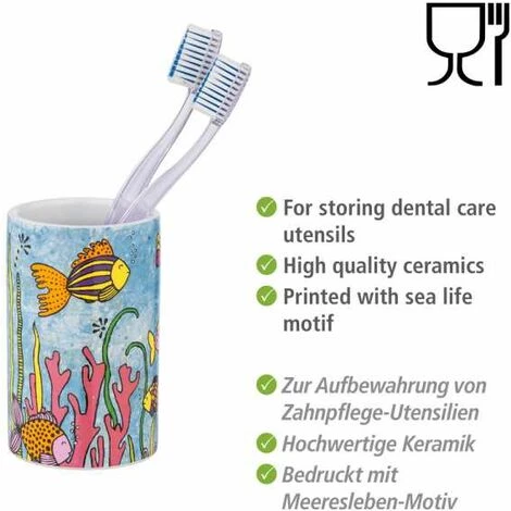 WENKO Gobelet De Brosse à Dents Rollin'Art Ocean Life, Porte-brosse à Dents En Céramique De Qualité Imprimée Avec Motif Vie Sous-marine Coloré, Gobelet Pour Rangement De Salle De Bain, Ø 6,5 X 11 Cm 4 WENKO Gobelet De Brosse à Dents Rollin'Art Ocean Life, Porte-brosse à Dents En Céramique De Qualité Imprimée Avec Motif Vie Sous-marine Coloré, Gobelet Pour Rangement De Salle De Bain, Ø 6,5 X 11 Cm – Image 2