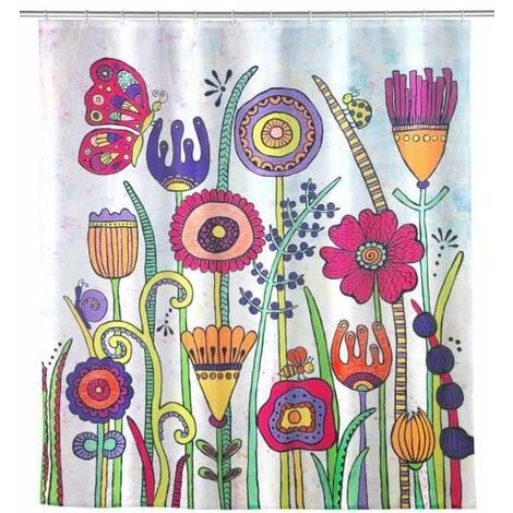 WENKO Rideau De Douche Rollin'Art Full Bloom, Rideau De Baignoire Textile Hydrofuge 100 % Polyester à Motif Prairie Fleurie & Bande De Lest, Lavable à 30°C, 12 Anneaux Inclus, 180 X 200 Cm 3 WENKO Rideau De Douche Rollin'Art Full Bloom, Rideau De Baignoire Textile Hydrofuge 100 % Polyester à Motif Prairie Fleurie & Bande De Lest, Lavable à 30°C, 12 Anneaux Inclus, 180 X 200 Cm