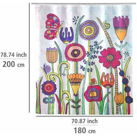 WENKO Rideau De Douche Rollin'Art Full Bloom, Rideau De Baignoire Textile Hydrofuge 100 % Polyester à Motif Prairie Fleurie & Bande De Lest, Lavable à 30°C, 12 Anneaux Inclus, 180 X 200 Cm 7 WENKO Rideau De Douche Rollin'Art Full Bloom, Rideau De Baignoire Textile Hydrofuge 100 % Polyester à Motif Prairie Fleurie & Bande De Lest, Lavable à 30°C, 12 Anneaux Inclus, 180 X 200 Cm – Image 5