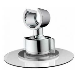 WENKO Support De Pomme De Douche 360°, Support De Douchette En Plastique à Fixer Sans Percer Sur Surface Lisse Avec Tampon Adhésif, Pomme De Douche Réglable à 360°, (L/P X H) : Ø 8 X 7,5 Cm, Chrome