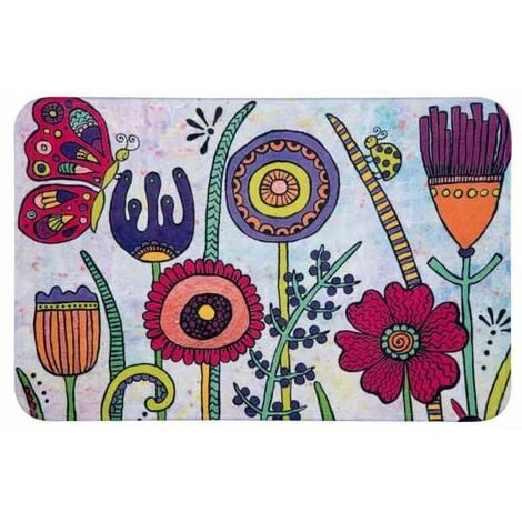 WENKO Tapis De Bain Rollin'Art Full Bloom, Tapis De Douche à Motif Prairie Fleurie, Surface Velours & Dessous Antidérapant, Compatible Avec Le Chauffage Au Sol, 100 % Polyester, 45 X 70 Cm 3 WENKO Tapis De Bain Rollin'Art Full Bloom, Tapis De Douche à Motif Prairie Fleurie, Surface Velours & Dessous Antidérapant, Compatible Avec Le Chauffage Au Sol, 100 % Polyester, 45 X 70 Cm