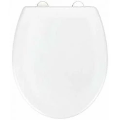 WENKO Siège WC Tallone, Abattant De Toilette Anti-rayure En Duroplast Antibactérien Blanc, Fixation Hygiénique Fix-Clip En Inox & Abaissement Automatique, Fabriqué En Europe, 1,9 Kg, 37,1 X 43,5 Cm