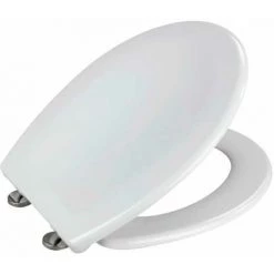 WENKO Siège WC Tallone, Abattant De Toilette Anti-rayure En Duroplast Antibactérien Blanc, Fixation Hygiénique Fix-Clip En Inox & Abaissement Automatique, Fabriqué En Europe, 1,9 Kg, 37,1 X 43,5 Cm -WENKO Soldes 55471319 3