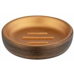 WENKO Porte-savon Palena, Support à Savon Rond Pour Ranger Les Savons Solides Ou Les Shampooings, En Polyrésine De Haute Qualité Et Au Design élégant, (L/P X H) : Ø 10,5 X 2,5 Cm, Bronze