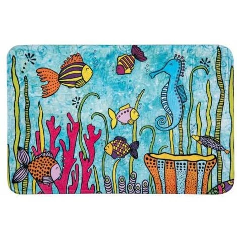 WENKO Tapis De Bain Rollin'Art Full Bloom, Tapis De Douche à Motif Vie Sous-marine, Surface Velours & Dessous Antidérapant, Compatible Avec Le Chauffage Au Sol, 100 % Polyester, 45 X 70 Cm 3 WENKO Tapis De Bain Rollin'Art Full Bloom, Tapis De Douche à Motif Vie Sous-marine, Surface Velours & Dessous Antidérapant, Compatible Avec Le Chauffage Au Sol, 100 % Polyester, 45 X 70 Cm