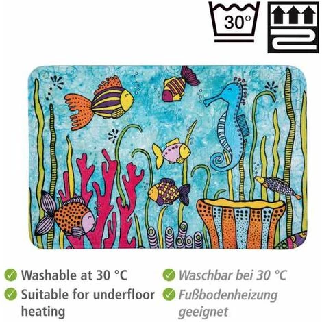 WENKO Tapis De Bain Rollin'Art Full Bloom, Tapis De Douche à Motif Vie Sous-marine, Surface Velours & Dessous Antidérapant, Compatible Avec Le Chauffage Au Sol, 100 % Polyester, 45 X 70 Cm 5 WENKO Tapis De Bain Rollin'Art Full Bloom, Tapis De Douche à Motif Vie Sous-marine, Surface Velours & Dessous Antidérapant, Compatible Avec Le Chauffage Au Sol, 100 % Polyester, 45 X 70 Cm – Image 3