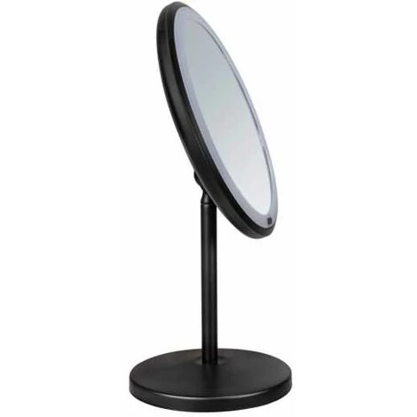 WENKO Miroir De Maquillage à LED Sur Pied Onno, éclairage LED Variable, Grossissement 5x, Allumage/extinction Tactile, Fonctionne Sur Piles Ou Par Câble USB, 20x34x13,5 Cm, Noir 4 WENKO Miroir De Maquillage à LED Sur Pied Onno, éclairage LED Variable, Grossissement 5x, Allumage/extinction Tactile, Fonctionne Sur Piles Ou Par Câble USB, 20x34x13,5 Cm, Noir – Image 2