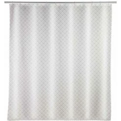 WENKO Rideau De Douche Cubique, 180 X 200 Cm, Rideau 100 % Polyester Avec œillets Métalliques & Bande De Lest En Caoutchouc Pour Douche Et Baignoire, Hydrofuge & Lavable, 12 Anneaux Blancs Inclus