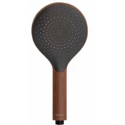 WENKO Pomme De Douche Watersaving Wood, Douchette à économie D'eau, Aspect Bois élégant En Plastique, économie D'eau Et Confort Total Avec 3 Types De Jets, Raccord Universel ½", Ø 12 Cm, Marron/noir