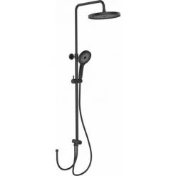 WENKO Système De Douche Softwater, Barre De Douche Inox, Pomme De Douche Ciel De Pluie, Douchette, Flexible Et Curseur De Douche, Raccordement à La Robinetterie, Hauteur Réglable (75-120 Cm), Noir