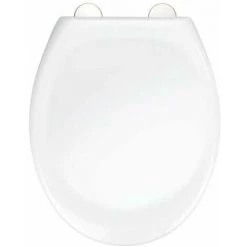 WENKO Siège WC Ios, Abattant Thermoplastique De Qualité, Blanc, Fermeture Automatique Easy-Close Et Fixation Hygiénique Fix-Clip à 1 bouton En Inox Pour Une Assise Sûre, 1,6 Kg, 37,5 X 45 Cm