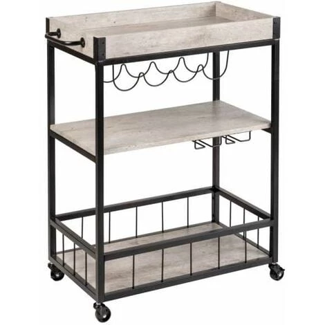 WENKO Desserte Sur Roulettes Rustico Beton, 3 Niveaux, Chariot De Service WENKO, îlot De Cuisine Avec Support Pour Verres à Pied & Bouteilles, 80 X 89,5 X 40 cm, En Métal Vernis Et MDF, Beton/noir 3 WENKO Desserte Sur Roulettes Rustico Beton, 3 Niveaux, Chariot De Service WENKO, îlot De Cuisine Avec Support Pour Verres à Pied & Bouteilles, 80 X 89,5 X 40 cm, En Métal Vernis Et MDF, Beton/noir