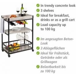WENKO Desserte Sur Roulettes Rustico Beton, 3 Niveaux, Chariot De Service WENKO, îlot De Cuisine Avec Support Pour Verres à Pied & Bouteilles, 80 X 89,5 X 40 cm, En Métal Vernis Et MDF, Beton/noir 9 WENKO Desserte Sur Roulettes Rustico Beton, 3 Niveaux, Chariot De Service WENKO, îlot De Cuisine Avec Support Pour Verres à Pied & Bouteilles, 80 X 89,5 X 40 cm, En Métal Vernis Et MDF, Beton/noir -WENKO Soldes 55471576 3