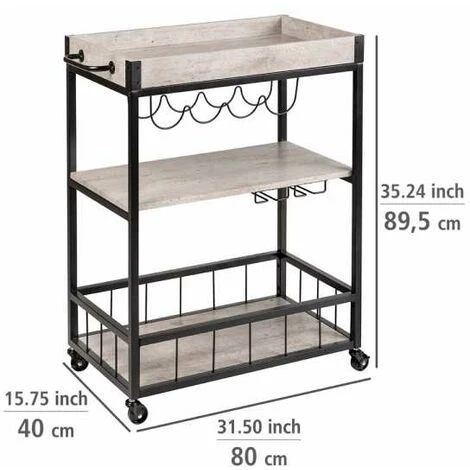 WENKO Desserte Sur Roulettes Rustico Beton, 3 Niveaux, Chariot De Service WENKO, îlot De Cuisine Avec Support Pour Verres à Pied & Bouteilles, 80 X 89,5 X 40 cm, En Métal Vernis Et MDF, Beton/noir 7 WENKO Desserte Sur Roulettes Rustico Beton, 3 Niveaux, Chariot De Service WENKO, îlot De Cuisine Avec Support Pour Verres à Pied & Bouteilles, 80 X 89,5 X 40 cm, En Métal Vernis Et MDF, Beton/noir – Image 5