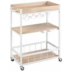 WENKO Desserte Sur Roulettes Rustico, 3 Niveaux, Chariot De Service WENKO, îlot De Cuisine Avec Support Pour Verres à Pied & Bouteilles, 80 X 89,5 X 40 cm, En Métal Vernis Et MDF, Sonoma/blanc.