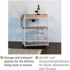 WENKO Desserte Sur Roulettes Rustico, 3 Niveaux, Chariot De Service WENKO, îlot De Cuisine Avec Support Pour Verres à Pied & Bouteilles, 80 X 89,5 X 40 cm, En Métal Vernis Et MDF, Sonoma/blanc. -WENKO Soldes 55502892 4