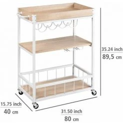 WENKO Desserte Sur Roulettes Rustico, 3 Niveaux, Chariot De Service WENKO, îlot De Cuisine Avec Support Pour Verres à Pied & Bouteilles, 80 X 89,5 X 40 cm, En Métal Vernis Et MDF, Sonoma/blanc. -WENKO Soldes 55502892 5