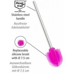 WENKO Brosse à WC De Rechange Rose Avec Tête à Lamelles En Silicone, Brosse à WC à Tête En Silicone Durable Avec Effet Spécialement Antiadhésif & Manche En Inox, Ø 7,5 X 35,5 Cm -WENKO Soldes 55630289 3