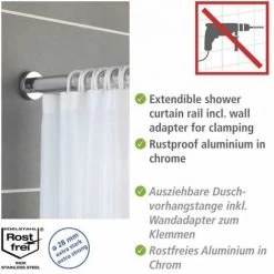 WENKO Barre De Douche Extensible Luz Brillant, Tringle Rideau De Douche Télescopique Avec Adaptateur Mural, Fixation Sans Perçage Par Torsion, Aluminium Inoxydable - Plastique, Ø0,28x70-115 Cm 9 WENKO Barre De Douche Extensible Luz Brillant, Tringle Rideau De Douche Télescopique Avec Adaptateur Mural, Fixation Sans Perçage Par Torsion, Aluminium Inoxydable - Plastique, Ø0,28x70-115 Cm -WENKO Soldes 55772950 3