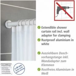 WENKO Barre De Douche Extensible Luz, Tringle Rideau De Douche Télescopique Avec Adaptateur Mural, Fixation Sans Perçage Par Torsion, Aluminium Inoxydable - Plastique, Ø 28 Mm X 110 - 185 Cm, Blanc 9 WENKO Barre De Douche Extensible Luz, Tringle Rideau De Douche Télescopique Avec Adaptateur Mural, Fixation Sans Perçage Par Torsion, Aluminium Inoxydable - Plastique, Ø 28 Mm X 110 - 185 Cm, Blanc -WENKO Soldes 55772953 3