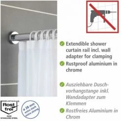 WENKO Barre De Douche Extensible Luz, Tringle Rideau De Douche Télescopique Avec Adaptateur Mural, Fixation Sans Perçage Par Torsion, Aluminium Inoxydable - Plastique, Ø 28 Mm X 110 - 185 Cm, Brillant -WENKO Soldes 55803991 3