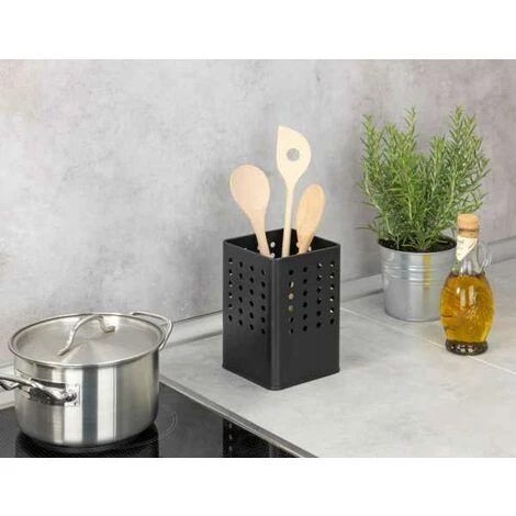 WENKO Support à Ustensiles Silio, Support Pratique Pour Ustensiles De Cuisine En Métal Thermolaqué Aux Formes Modernes, Angulaires à Motif Perforé, (l X H X P) : 11,5 X 16,5 X 11,5 Cm, Noir Mat 7 WENKO Support à Ustensiles Silio, Support Pratique Pour Ustensiles De Cuisine En Métal Thermolaqué Aux Formes Modernes, Angulaires à Motif Perforé, (l X H X P) : 11,5 X 16,5 X 11,5 Cm, Noir Mat – Image 5