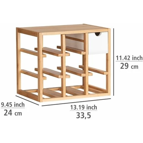 WENKO Etagère Pour 8 Bouteilles Finja Avec 1 Tiroir - En Bambou Et MDF - Longueur 33.5cm Hauteur 29cm Profondeur 24cm - Marron 4 WENKO Etagère Pour 8 Bouteilles Finja Avec 1 Tiroir - En Bambou Et MDF - Longueur 33.5cm Hauteur 29cm Profondeur 24cm - Marron – Image 2