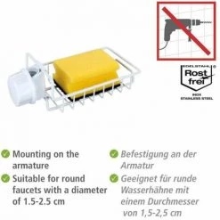 WENKO Porte Eponge Robinet, Porte éponge évier Cuisine à Fixer Au Robinet Du Lavabo Ou De L'évier, Métal - Plastique, 21x6,5x10 Cm, Blanc 8 WENKO Porte Eponge Robinet, Porte éponge évier Cuisine à Fixer Au Robinet Du Lavabo Ou De L'évier, Métal - Plastique, 21x6,5x10 Cm, Blanc -WENKO Soldes 56639644 2