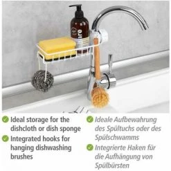 WENKO Porte Eponge Robinet, Porte éponge évier Cuisine à Fixer Au Robinet Du Lavabo Ou De L'évier, Métal - Plastique, 21x6,5x10 Cm, Blanc 9 WENKO Porte Eponge Robinet, Porte éponge évier Cuisine à Fixer Au Robinet Du Lavabo Ou De L'évier, Métal - Plastique, 21x6,5x10 Cm, Blanc -WENKO Soldes 56639644 3