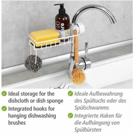 WENKO Porte Eponge Robinet, Porte éponge évier Cuisine à Fixer Au Robinet Du Lavabo Ou De L'évier, Métal - Plastique, 21x6,5x10 Cm, Blanc 5 WENKO Porte Eponge Robinet, Porte éponge évier Cuisine à Fixer Au Robinet Du Lavabo Ou De L'évier, Métal - Plastique, 21x6,5x10 Cm, Blanc – Image 3