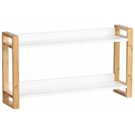 WENKO Etagère Murale 2 Plateaux Finja, étagère Murale Bois Bambou Et MDF, 62,5x35x15 Cm, Blanc - Marron 3 WENKO Etagère Murale 2 Plateaux Finja, étagère Murale Bois Bambou Et MDF, 62,5x35x15 Cm, Blanc - Marron