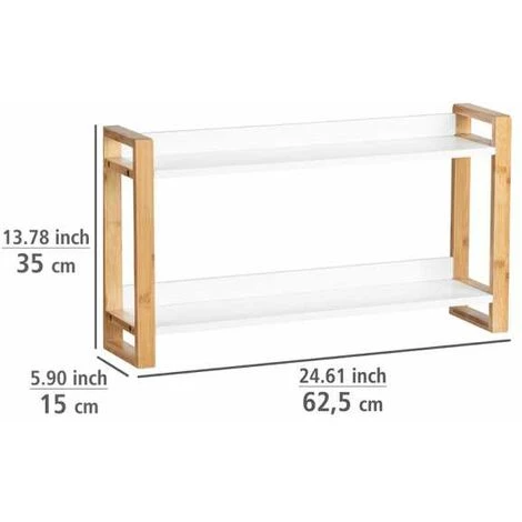 WENKO Etagère Murale 2 Plateaux Finja, étagère Murale Bois Bambou Et MDF, 62,5x35x15 Cm, Blanc - Marron 5 WENKO Etagère Murale 2 Plateaux Finja, étagère Murale Bois Bambou Et MDF, 62,5x35x15 Cm, Blanc - Marron – Image 3