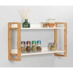 WENKO Etagère Murale 2 Plateaux Finja, étagère Murale Bois Bambou Et MDF, 62,5x35x15 Cm, Blanc - Marron 11 WENKO Etagère Murale 2 Plateaux Finja, étagère Murale Bois Bambou Et MDF, 62,5x35x15 Cm, Blanc - Marron -WENKO Soldes 56699674 5