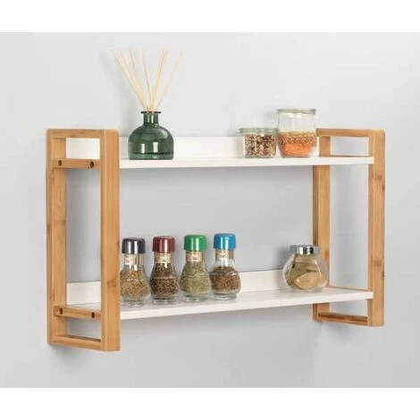 WENKO Etagère Murale 2 Plateaux Finja, étagère Murale Bois Bambou Et MDF, 62,5x35x15 Cm, Blanc - Marron 7 WENKO Etagère Murale 2 Plateaux Finja, étagère Murale Bois Bambou Et MDF, 62,5x35x15 Cm, Blanc - Marron – Image 5