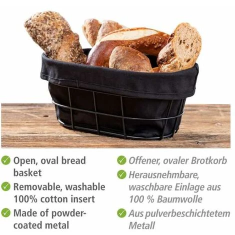 WENKO Corbeille à Pain Bela, Corbeille Black Outdoor Kitchen Pour Le Bain, Petits Pains Ou Baguettes, En Métal Thermolaqué Avec Insert Retirable Et Lavable, 100 % Coton, 27 X 17 X 11,5 Cm, Noir 4 WENKO Corbeille à Pain Bela, Corbeille Black Outdoor Kitchen Pour Le Bain, Petits Pains Ou Baguettes, En Métal Thermolaqué Avec Insert Retirable Et Lavable, 100 % Coton, 27 X 17 X 11,5 Cm, Noir – Image 2