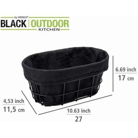 WENKO Corbeille à Pain Bela, Corbeille Black Outdoor Kitchen Pour Le Bain, Petits Pains Ou Baguettes, En Métal Thermolaqué Avec Insert Retirable Et Lavable, 100 % Coton, 27 X 17 X 11,5 Cm, Noir 5 WENKO Corbeille à Pain Bela, Corbeille Black Outdoor Kitchen Pour Le Bain, Petits Pains Ou Baguettes, En Métal Thermolaqué Avec Insert Retirable Et Lavable, 100 % Coton, 27 X 17 X 11,5 Cm, Noir – Image 3