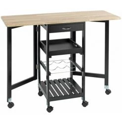 WENKO Desserte De Cuisine Dépliante 6 Roulettes - Longueur 97 Hauteur 77 Profondeur 37 Cm - Noir