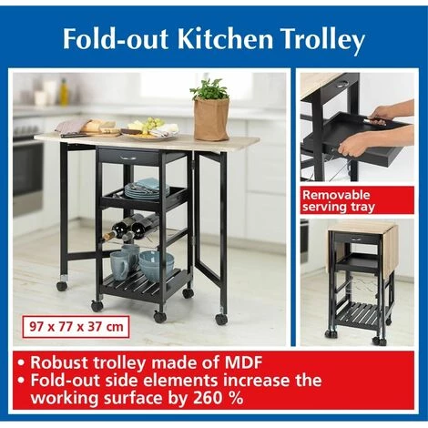 WENKO Desserte De Cuisine Dépliante 6 Roulettes - Longueur 97 Hauteur 77 Profondeur 37 Cm - Noir 6 WENKO Desserte De Cuisine Dépliante 6 Roulettes - Longueur 97 Hauteur 77 Profondeur 37 Cm - Noir – Image 4