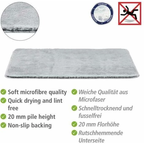 WENKO Tapis De Bain Saravan, Tapis De Bain En Matière Microfibre Douce (100 % Polyester) Avec Hauteur De Poil De 20 mm Et Dessous Antidérapant, Séchage Rapide Et Non Pelucheux, 50 X 80 Cm, Gris Clair 4 WENKO Tapis De Bain Saravan, Tapis De Bain En Matière Microfibre Douce (100 % Polyester) Avec Hauteur De Poil De 20 mm Et Dessous Antidérapant, Séchage Rapide Et Non Pelucheux, 50 X 80 Cm, Gris Clair – Image 2