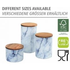 WENKO Boîte De Conservation Mio, Boîte à Provisions En Verre Borosilicate à L'aspect Marbré Bleu/blanc Avec Couvercle à Fermeture Hermétique En Bois D'acacia Brun Certifié FSC®, 1 L, Ø 11 X 14,5 Cm -WENKO Soldes 57933975 5