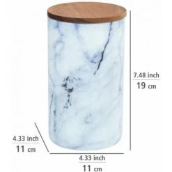 WENKO Boîte De Conservation Mio, Boîte à Provisions En Verre Borosilicate à L'aspect Marbré Bleu/blanc Avec Couvercle à Fermeture Hermétique En Bois D'acacia Brun Certifié FSC®, 1,4 L, Ø 11 X 19 Cm -WENKO Soldes 57933977 4