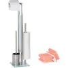 WENKO Serviteur WC 3en1 Rivalta, Brosse WC Et Dérouleur Papier Toilette Et Réserve Papier Toilette, Acier Inox, Lot De 2 éponges Offertes